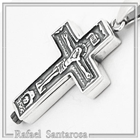 Byzantine Relic Holder Reliquary Cross Pendant: Oxidized Sterling