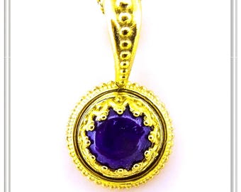 Lapis lazuli pendant or pearl necklace made  of sterling silver 18 karat gold filled with ancient Greek filigree on bezel and granulation.