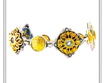 Multi stone Byzantine beaded bracelet with oxidized silver and decoration 18 karat gold filled natural peridot, garnet, topaz and amethyst.