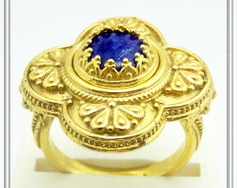 Byzantine cross shaped sterling silver ring, handcrafted 18 Karat gold filled filigree ring with natural lapis lazuli or freshwater pearl.
