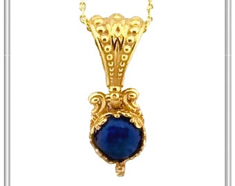 Lapis lazuli silver filigree pendant 18 karat gold filled. lapis lazuli necklace, byzantine pendant with filigree and granulation on bezel.