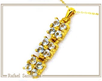 Blue topaz brilliant pave pendant on sterling silver 18 karat gold filled with African amethyst, peridot,dark red garnet, or sky blue topaz.
