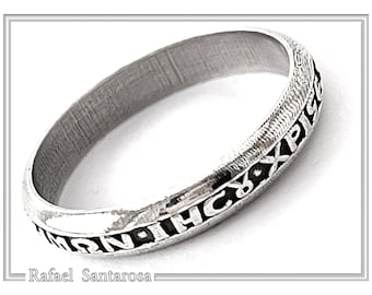 Oxidized Sterling Silver Orthodox Prayer Ring. Lord Jesus Christ, have mercy on me. Handmade Jesus Christ Mercy Band, Religious Jewelry.