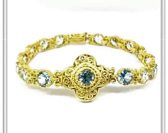 Byzantine Filigree 18K Gold Bracelet: Sky Blue Topaz Gemstone