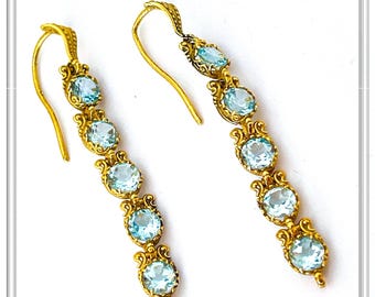 Sky Blue Topas Vintage Tropfen Ohrringe, 18K Gold Filled Silber, Brautschmuck Geschenk