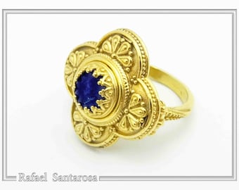 Byzantine cross shaped sterling silver ring, handcrafted 18 carat gold filled filigree ring with natural lapis lazuli or freshwater pearl.