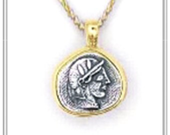 Athena Goddess Greek Athenian tetradrachm coin pendant, silver oxidized and 18 karat gold filled, Greek necklace, Greek museum replicas.