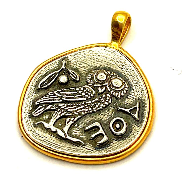 Athena Owl Tetradrachm Coin Necklace, Sterling Silver & 18K Gold-Filled image 14