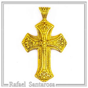 Byzantine filigree Greek Orthodox Christian cross in solid sterling silver oxidized or 18 karat cold filled with Filigree decoration.
