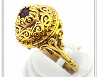 18 karat solid gold byzantine statement ring, handmade filigree ring with natural topaz, garnet, peridot, amethyst, pearl, or lapis lazuli