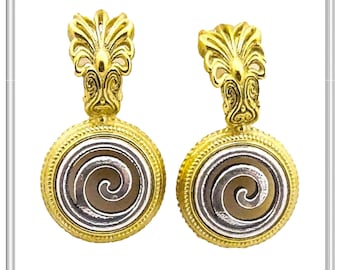 Antefix Greek Spiral Earrings, Sterling Silver, 18k Gold Filled, Hellenic eternity symbol Drop Earrings