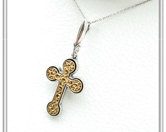 Holy Mount Inspired Byzantine Cross, 18 karat Gold Filled and Oxidized Silver, Handcrafted Orthodox Byzantine  Cross, Christian gift.