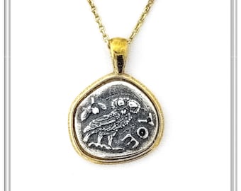 Athena Owl Tetradrachm Coin Necklace, Sterling Silver & 18K Gold-Filled