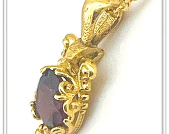 Brilliant Cut Red Garnet Byzantine Style Filigree Necklace: Sterling Silver 18K Gold-Filled Pendant