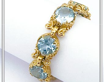 Byzantine Genuine Sky-Blue Topaz Filigree Beaded Ring: 18k Gold Filled Sterling Silver
