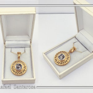 Athener Eule Münzanhänger: 18k vergoldete Sterling Silber Halskette mit griechischem Schlüssel Bild 9