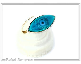 Silver Evil Eye Talisman Ring in Solid Silver or 18ct Gold Filled with Enamel. The eyes of Ancient Greek gods statues used as god protection