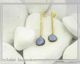 silver earrings blue enamel, sterling silver gold-filled drop earrings with sea blue enamel on a sea rock looking silver base.