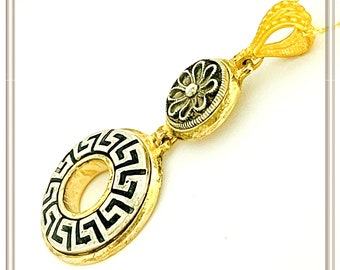Ancient Greek museum inspired articulated necklace with oxidized sterling silver Greek key wreath on 18 karat gold filled silver base
