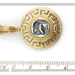 Athener Eule Münzanhänger: 18k vergoldete Sterling Silber Halskette mit griechischem Schlüssel Bild 8