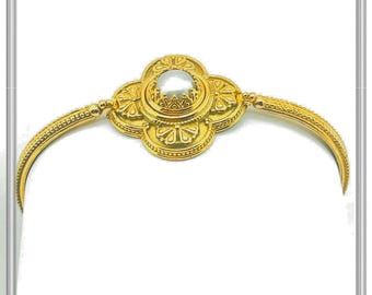 Byzantine Cross Pearl Filigree Bangle Bracelet: 18K Gold Filled Sterling Silver