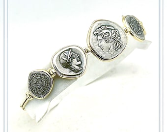 Beaded Museum Greek Coins Bracelet: Oxidised and 18K Gold Filled Sterling Silver replicas