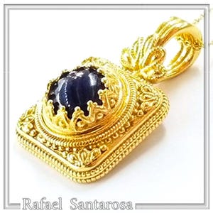 Lapislazuli Gold Filled Anhänger: Byzantinischer Filigree Sterling Silber