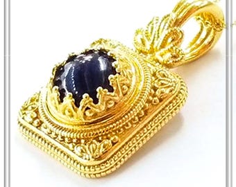 Lapis lazuli silver pentand gold filled, byzantine filigree and granulation decoration, natural lapis, sterling silver 18 karat gold filled.
