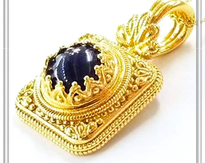 Featured listing image: Lapis lazuli silver pentand gold filled, byzantine filigree and granulation decoration, natural lapis, sterling silver 18 karat gold filled.