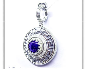 Lapis lazuli pendant with Greek Key eternal wreath decoration on solid sterling silver. An ancient Greek Key museum inspired lapis necklace.