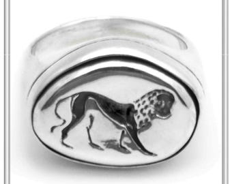 Lion wax seal signet men ring sterling silver oxidized. lion ring, ancient seal ring replica, greek mythology seal men ring, gift for him.