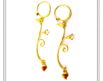 Rose flowers dangling floral earrings, sterling silver 18 karat gold-filled, romantic roses gift for girls, floral silver rose flower branch