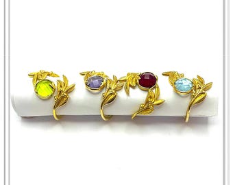 Floral Olive Leaf Ring: Adjustable Boho Birthstone Sterling Silver 18K gold filled Ring