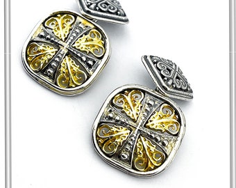 byzantine cufflinks sterling silver oxidized with byzantine decoration 18 karats gold filled silver. Men cufflinks, luxurious gift for him.