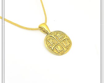 Extra Tiny Protection cross Konstantinato coin icxc nika necklace gold filled silver.