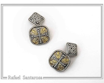 byzantine cufflinks sterling silver oxidized with byzantine decoration 18karats gold filled silver. Men cufflinks luxurious gift for him