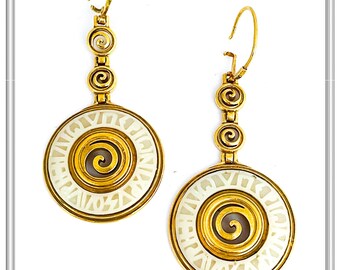 18k Gold Filled Sterling Silver Spiral Earrings: Paros Marble, Helios Hymn