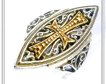 Maltese cross ring made of oxidized and 18 karat gold-filled sterling silver Medieval Military Order of  knights of Saint John cross ring.