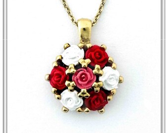 Rose flowers necklace, floral handmade pendant sterling silver 18 karat gold filled romantic rosette necklace. Gift for girls. Gift for her.