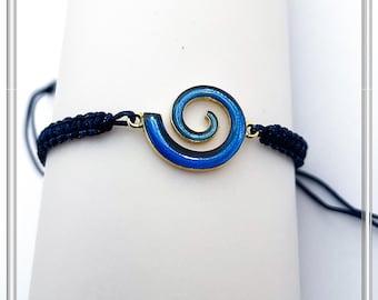 Blue Enamel Spiral Eternity Symbol Macrame Cord Charm Bracelet: 18K Gold Filled Sterling Silver