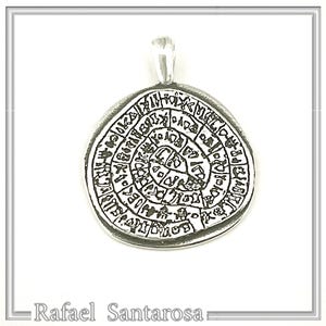 Oxidized Sterling Silver Phaistos Disc Pendant: Ancient Greek Calendar Charm