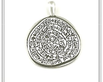 Phaistos disc silver coin pendant made of oxidized sterling silver 925. Phaestos Ancient Greek calendar charm. Phestos Greek museum replicas