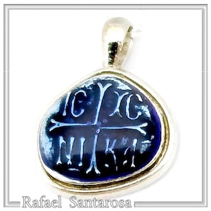 Christogram Sterling Silver Pendant: Blue Enamel Constantinato Necklace