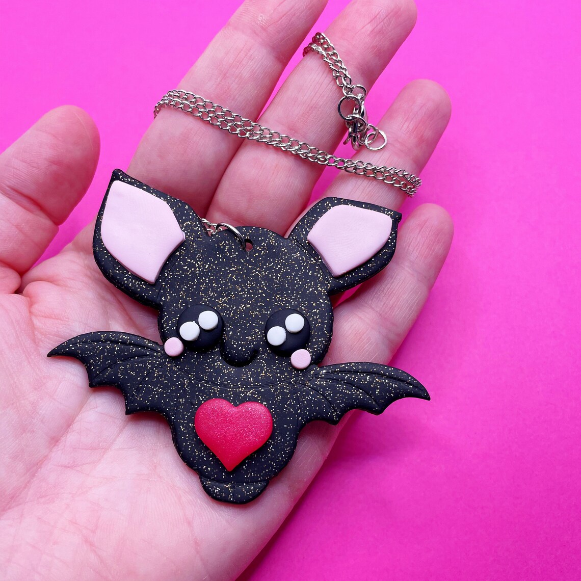 Cute bat necklace handmade Halloween necklace polymer clay | Etsy