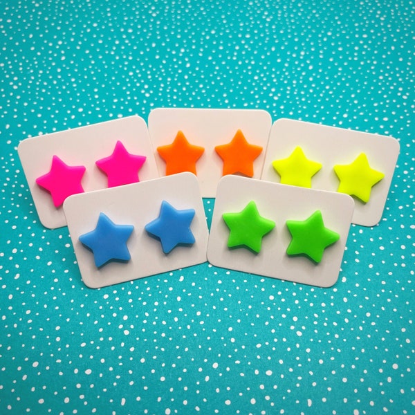 Bright star shaped stud earrings in a choice of colours, fun and colourful star studs, fun jewellery, kidcore aesthetic