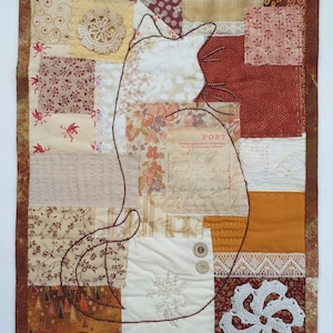 Scrappy Cat (slow sewing) mini quilt kit brown