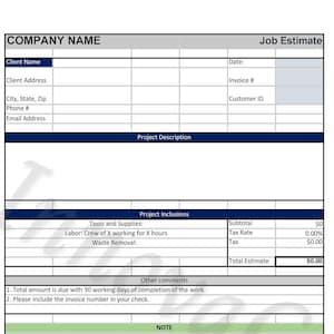 Contractor Estimate, Contractor Quote, Handyman Quote, Estimate Template, Quote Template, Construction Template