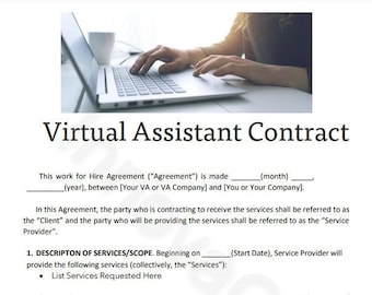 VA Contract Template, Virtual Assistant Contract, VA Agreement, Freelancer Templates , Virtual Assistant Business, Fully Editable, Instant