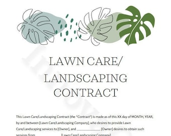 Landscaping Contract, Lawn Care Contract, Lawn Mowing Contract, Lawn Service, Sprinkler Maintenance Contract, Landscaping Contract, Editable