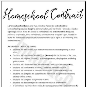 Homeschool Contract, Homeschool Agreement, Homeschool Templates ...